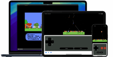 The Nesbit app, an NES Emulator, running on an iPhone, iPad, and MacBook Air